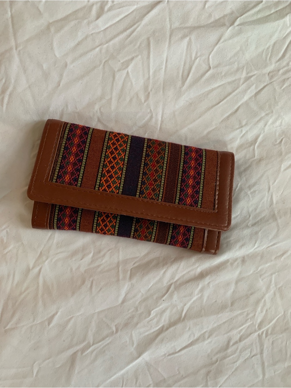 Brown Woven Pattern Fold-Over Wallet